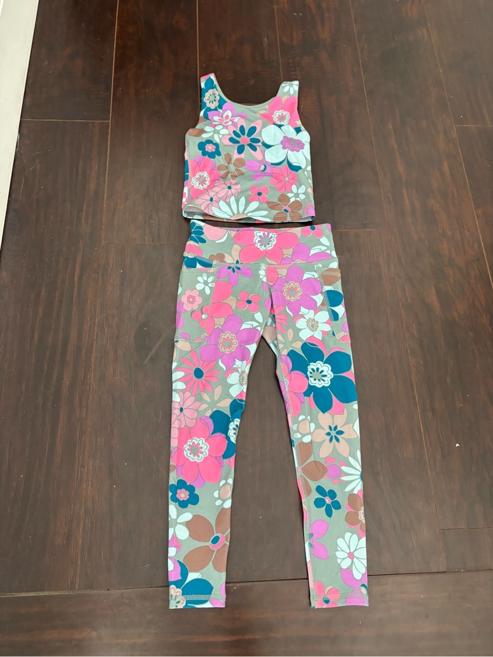 Athletic Works Girls XS 4-5 Floral Tank Top & Leggings 2 Piece Activewear Set